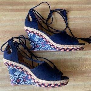 Cabi “Isla” Espadrille Wrap Wedge Sandals - 7.5